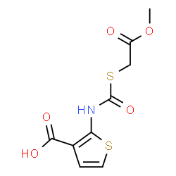 ChemSpider 2D Image | 2-({[(2-Methoxy-2-oxoethyl)sulfanyl]carbonyl}amino)-3-thiophenecarboxylic acid | C9H9NO5S2