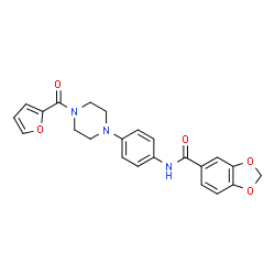 ChemSpider 2D Image | N-{4-[4-(2-Furoyl)-1-piperazinyl]phenyl}-1,3-benzodioxole-5-carboxamide | C23H21N3O5