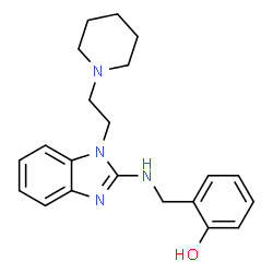 ChemSpider 2D Image | 2-[({1-[2-(1-Piperidinyl)ethyl]-1H-benzimidazol-2-yl}amino)methyl]phenol | C21H26N4O