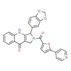 ChemSpider 2D Image | 3-(1,3-Benzodioxol-5-yl)-2-[5-(4-pyridinyl)-2-furoyl]-1,2,3,4-tetrahydro-9H-pyrrolo[3,4-b]quinolin-9-one | C28H19N3O5