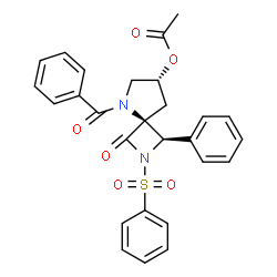 ChemSpider 2D Image | (3R,4S,7R)-5-Benzoyl-1-oxo-3-phenyl-2-(phenylsulfonyl)-2,5-diazaspiro[3.4]oct-7-yl acetate | C27H24N2O6S