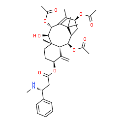 ChemSpider 2D Image | (2alpha,5alpha,9alpha,10beta,13alpha)-2,10,13-Triacetoxy-9-hydroxytaxa-4(20),11-dien-5-yl (3R)-3-(methylamino)-3-phenylpropanoate | C36H49NO9