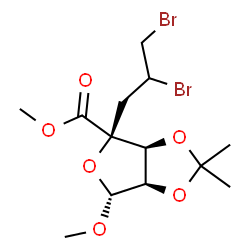ChemSpider 2D Image | Dimethyl 4-(2,3-dibromopropyl)-2,3-O-isopropylidene-beta-D-ribofuranosiduronate | C13H20Br2O6