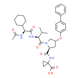 ChemSpider 2D Image | N-[(2S)-2-Acetamido-2-cyclohexylacetyl]-L-valyl-(4R)-4-(4-biphenylyloxy)-N-(1-carboxycyclopropyl)-L-prolinamide | C36H46N4O7