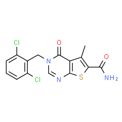 ChemSpider 2D Image | 3-(2,6-Dichlorobenzyl)-5-methyl-4-oxo-3,4-dihydrothieno[2,3-d]pyrimidine-6-carboxamide | C15H11Cl2N3O2S