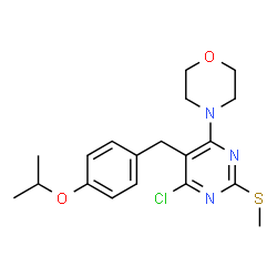 ChemSpider 2D Image | 4-[6-Chloro-5-(4-isopropoxybenzyl)-2-(methylsulfanyl)-4-pyrimidinyl]morpholine | C19H24ClN3O2S