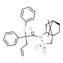 ChemSpider 2D Image | (2R)-1-[(1S,5R,7R)-10,10-Dimethyl-3,3-dioxido-3-thia-4-azatricyclo[5.2.1.0~1,5~]dec-4-yl]-2-phenyl-2-(phenylsulfanyl)-4-penten-1-one | C27H31NO3S2
