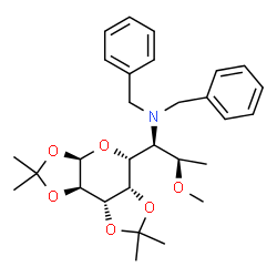 ChemSpider 2D Image | (1S,2R)-N,N-Dibenzyl-2-methoxy-1-[(3aR,5R,5aS,8aS,8bR)-2,2,7,7-tetramethyltetrahydro-3aH-bis[1,3]dioxolo[4,5-b:4',5'-d]pyran-5-yl]-1-propanamine | C29H39NO6