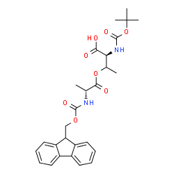 ChemSpider 2D Image | O-[(2R)-2-{[(9H-Fluoren-9-ylmethoxy)carbonyl]amino}propanoyl]-N-{[(2-methyl-2-propanyl)oxy]carbonyl}-L-threonine | C27H32N2O8