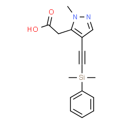 ChemSpider 2D Image | (4-{[Dimethyl(phenyl)silyl]ethynyl}-1-methyl-1H-pyrazol-5-yl)acetic acid | C16H18N2O2Si