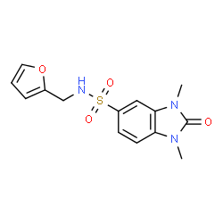 ChemSpider 2D Image | N-(2-Furylmethyl)-1,3-dimethyl-2-oxo-2,3-dihydro-1H-benzimidazole-5-sulfonamide | C14H15N3O4S