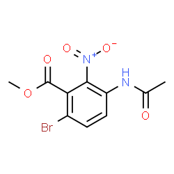 ChemSpider 2D Image | Methyl 3-acetamido-6-bromo-2-nitrobenzoate | C10H9BrN2O5