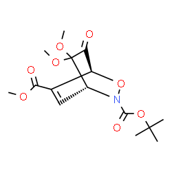 ChemSpider 2D Image | 6-Methyl 3-(2-methyl-2-propanyl) (1S,4R)-8,8-dimethoxy-7-oxo-2-oxa-3-azabicyclo[2.2.2]oct-5-ene-3,6-dicarboxylate | C15H21NO8