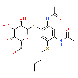 ChemSpider 2D Image | N,N'-[4-(Butylsulfanyl)-6-(beta-D-galactopyranosylthio)-1,3-phenylene]diacetamide | C20H30N2O7S2