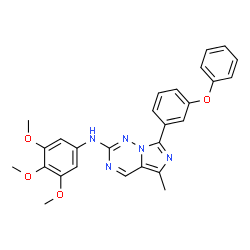 ChemSpider 2D Image | 5-Methyl-7-(3-phenoxyphenyl)-N-(3,4,5-trimethoxyphenyl)imidazo[5,1-f][1,2,4]triazin-2-amine | C27H25N5O4