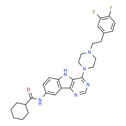 ChemSpider 2D Image | N-(4-{4-[2-(3,4-Difluorophenyl)ethyl]-1-piperazinyl}-5H-pyrimido[5,4-b]indol-8-yl)cyclohexanecarboxamide | C29H32F2N6O