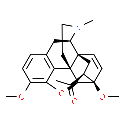 ChemSpider 2D Image | 1-[(5beta,6beta,14beta,18S)-3,6-Dimethoxy-17-methyl-7,8-didehydro-18,19-dihydro-4,5-epoxy-6,14-ethenomorphinan-18-yl]ethanone | C23H27NO4