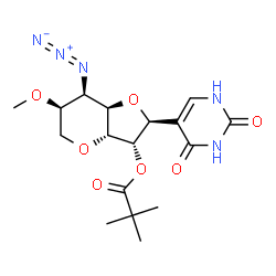 ChemSpider 2D Image | (2S,3S,3aR,6S,7R,7aR)-7-Azido-2-(2,4-dioxo-1,2,3,4-tetrahydro-5-pyrimidinyl)-6-methoxyhexahydro-2H-furo[3,2-b]pyran-3-yl pivalate | C17H23N5O7