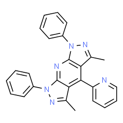 ChemSpider 2D Image | 3,5-Dimethyl-1,7-diphenyl-4-(2-pyridinyl)-1,7-dihydrodipyrazolo[3,4-b:4',3'-e]pyridine | C26H20N6