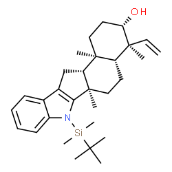 ChemSpider 2D Image | (3S,4S,4aR,6aR,12aR,12bR)-7-[Dimethyl(2-methyl-2-propanyl)silyl]-4,6a,12b-trimethyl-4-vinyl-1,2,3,4,4a,5,6,6a,7,12,12a,12b-dodecahydrobenzo[4,5]indeno[1,2-b]indol-3-ol | C30H45NOSi