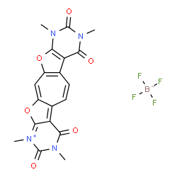 ChemSpider 2D Image | 1,3,8,10-Tetramethyl-2,4,7,9-tetraoxo-3,4,7,8,9,10-hexahydro-2H-pyrimido[5''',4''':4'',5'']furo[2'',3'':4',5']cyclohepta[1',2':4,5]furo[2,3-d]pyrimidin-1-ium tetrafluoroborate | C19H15BF4N4O6