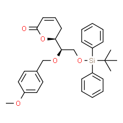 ChemSpider 2D Image | (6S)-6-[(1R)-1-[(4-Methoxybenzyl)oxy]-2-{[(2-methyl-2-propanyl)(diphenyl)silyl]oxy}ethyl]-5,6-dihydro-2H-pyran-2-one | C31H36O5Si