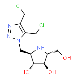 ChemSpider 2D Image | (2R,3R,4R,5R)-2-{[4,5-Bis(chloromethyl)-1H-1,2,3-triazol-1-yl]methyl}-5-(hydroxymethyl)-3,4-pyrrolidinediol | C10H16Cl2N4O3