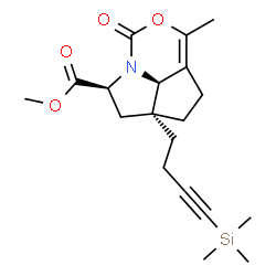 ChemSpider 2D Image | Methyl (2aR,4S,7bR)-7-methyl-5-oxo-2a-[4-(trimethylsilyl)-3-butyn-1-yl]-1,2,2a,3,4,7b-hexahydro-6-oxa-4a-azacyclopenta[cd]indene-4-carboxylate | C19H27NO4Si