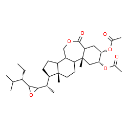 ChemSpider 2D Image | (5S,6R,7aR,9aS,10R)-7a,9a-Dimethyl-10-[(1S)-1-{3-[(3S)-2-methyl-3-pentanyl]-2-oxiranyl}ethyl]-3-oxohexadecahydro-1H-benzo[c]indeno[5,4-e]oxepine-5,6-diyl diacetate | C33H52O7