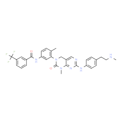 ChemSpider 2D Image | N-{4-Methyl-3-[1-methyl-7-({4-[2-(methylamino)ethyl]phenyl}amino)-2-oxo-1,4-dihydropyrimido[4,5-d]pyrimidin-3(2H)-yl]phenyl}-3-(trifluoromethyl)benzamide | C31H30F3N7O2