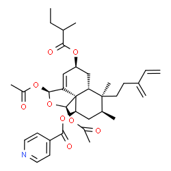 ChemSpider 2D Image | (1R,3S,5S,6aR,7S,8S,10R,10aR)-1,3-Diacetoxy-7,8-dimethyl-5-[(2-methylbutanoyl)oxy]-7-(3-methylene-4-penten-1-yl)-3,5,6,6a,7,8,9,10-octahydronaphtho[1,8a-c]furan-10-yl isonicotinate | C35H45NO9
