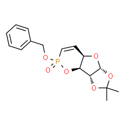 ChemSpider 2D Image | (4aR,5aR,8aR,8bS)-2-(Benzyloxy)-7,7-dimethyl-4a,5a,8a,8b-tetrahydro-2H-[1,3]dioxolo[4,5]furo[2,3-e][1,2]oxaphosphinine 2-oxide | C16H19O6P
