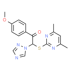 ChemSpider 2D Image | 2-[(4,6-Dimethyl-2-pyrimidinyl)sulfanyl]-1-(4-methoxyphenyl)-2-(1H-1,2,4-triazol-1-yl)ethanone | C17H17N5O2S