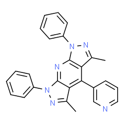 ChemSpider 2D Image | 3,5-Dimethyl-1,7-diphenyl-4-(3-pyridinyl)-1,7-dihydrodipyrazolo[3,4-b:4',3'-e]pyridine | C26H20N6