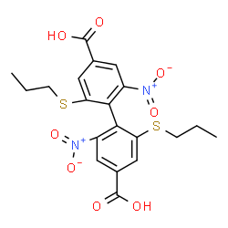 ChemSpider 2D Image | 2,2'-Dinitro-6,6'-bis(propylsulfanyl)-4,4'-biphenyldicarboxylic acid | C20H20N2O8S2