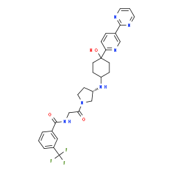 ChemSpider 2D Image | N-{2-[(3S)-3-({4-Hydroxy-4-[5-(2-pyrimidinyl)-2-pyridinyl]cyclohexyl}amino)-1-pyrrolidinyl]-2-oxoethyl}-3-(trifluoromethyl)benzamide | C29H31F3N6O3