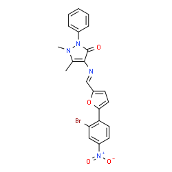ChemSpider 2D Image | 4-[(E)-{[5-(2-bromo-4-nitrophenyl)furan-2-yl]methylidene}amino]-1,5-dimethyl-2-phenylpyrazol-3-one | C22H17BrN4O4