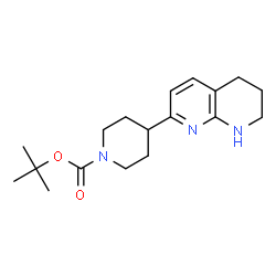 ChemSpider 2D Image | tert-butyl 4-(5,6,7,8-tetrahydro-1,8-naphthyridin-2-yl)piperidine-1-carboxylate | C18H27N3O2