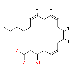 ChemSpider 2D Image | (3S,5Z,8Z,11Z,14Z)-3-Hydroxy(5,6,8,9,11,12,14,15-~3~H_8_)-5,8,11,14-icosatetraenoic acid | C20H24T8O3