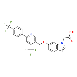 ChemSpider 2D Image | [6-({4-(Trifluoromethyl)-6-[4-(trifluoromethyl)phenyl]-3-pyridinyl}methoxy)-1H-indol-1-yl]acetic acid | C24H16F6N2O3
