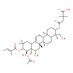 ChemSpider 2D Image | 4-{[(3beta,5xi,16beta,18xi,21beta,22alpha)-28-Acetoxy-16,22,23-trihydroxy-21-{[(2E)-2-methyl-2-butenoyl]oxy}olean-12-en-3-yl]oxy}-2,2-dimethyl-4-oxobutanoic acid | C43H66O11