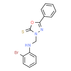 ChemSpider 2D Image | 3-[(2-Bromo-phenylamino)-methyl]-5-phenyl-3H-[1,3,4]oxadiazole-2-thione | C15H12BrN3OS