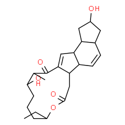 ChemSpider 2D Image | 9-Ethyl-2,13-dihydroxy-14-methyl-2,3,3a,5a,5b,6,9,10,11,12,13,14,16a,16b-tetradecahydro-1H-as-indaceno[3,2-d]oxacyclododecine-7,15-dione | C24H34O5
