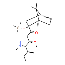 ChemSpider 2D Image | (3R,4S,5S)-3-Methoxy-5-methyl-4-(methylamino)-1-{(1R,2R,4R)-1,7,7-trimethyl-2-[(trimethylsilyl)oxy]bicyclo[2.2.1]hept-2-yl}-1-heptanone | C23H45NO3Si