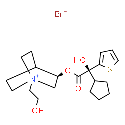 ChemSpider 2D Image | (3R)-3-{[(2S)-2-Cyclopentyl-2-hydroxy-2-(2-thienyl)acetyl]oxy}-1-(2-hydroxyethyl)-1-azoniabicyclo[2.2.2]octane bromide | C20H30BrNO4S