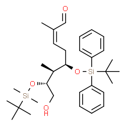 ChemSpider 2D Image | (2Z,5R,6S,7R)-7-{[Dimethyl(2-methyl-2-propanyl)silyl]oxy}-8-hydroxy-2,6-dimethyl-5-{[(2-methyl-2-propanyl)(diphenyl)silyl]oxy}-2-octenal | C32H50O4Si2