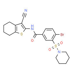 ChemSpider 2D Image | 4-Bromo-N-(3-cyano-4,5,6,7-tetrahydro-1-benzothiophen-2-yl)-3-(1-piperidinylsulfonyl)benzamide | C21H22BrN3O3S2