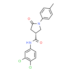 ChemSpider 2D Image | (3R)-N-(3,4-Dichlorophenyl)-1-(4-methylphenyl)-5-oxo-3-pyrrolidinecarboxamide | C18H16Cl2N2O2