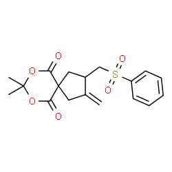ChemSpider 2D Image | 8,8-Dimethyl-2-methylene-3-[(phenylsulfonyl)methyl]-7,9-dioxaspiro[4.5]decane-6,10-dione | C18H20O6S