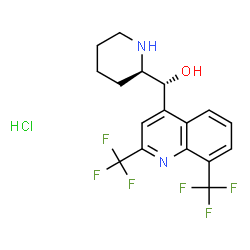 ChemSpider 2D Image | (R)-(2,8-Bis(trifluoromethyl)quinolin-4-yl)((R)-piperidin-2-yl)methanol hydrochloride | C17H17ClF6N2O
